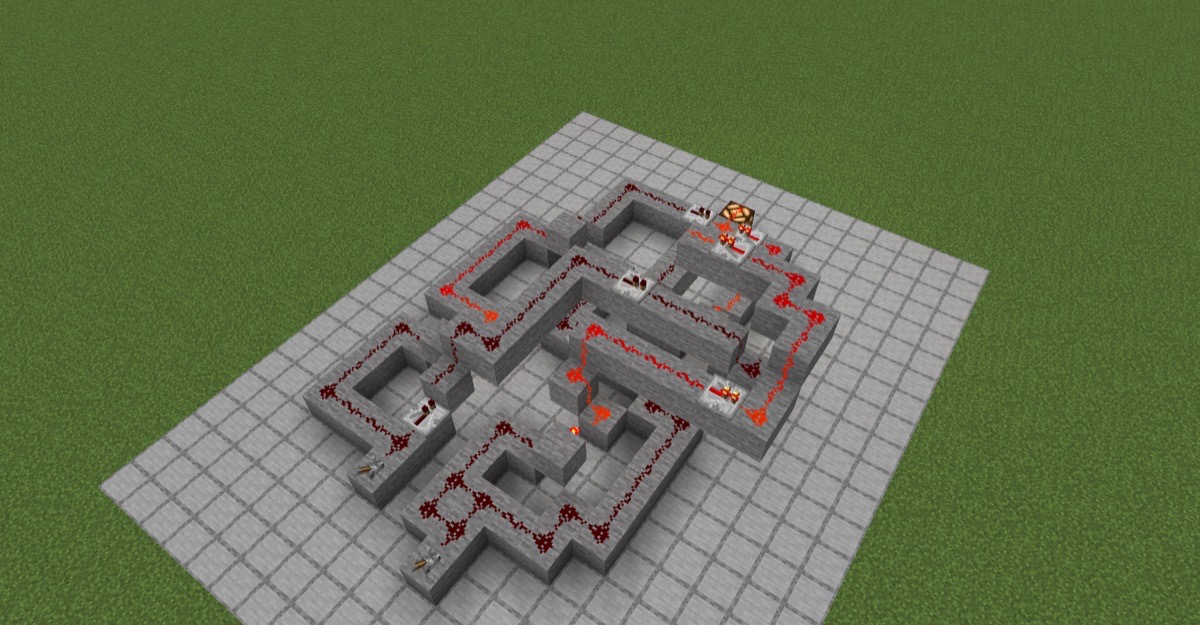 Diagnostic: the same layout with the unsupported dust removed by hand. The outputs are the same.